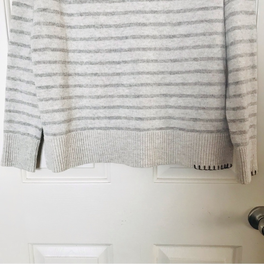 Oui Striped Crewneck Sweater in Cream with Pocket - Picture 9 of 11